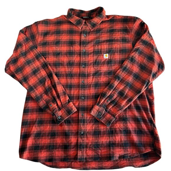 Carhartt Flannel Button Up Shirt Mens 3XL Tall Red Plaid Long Sleeve Rugged Flex - Picture 2 of 9